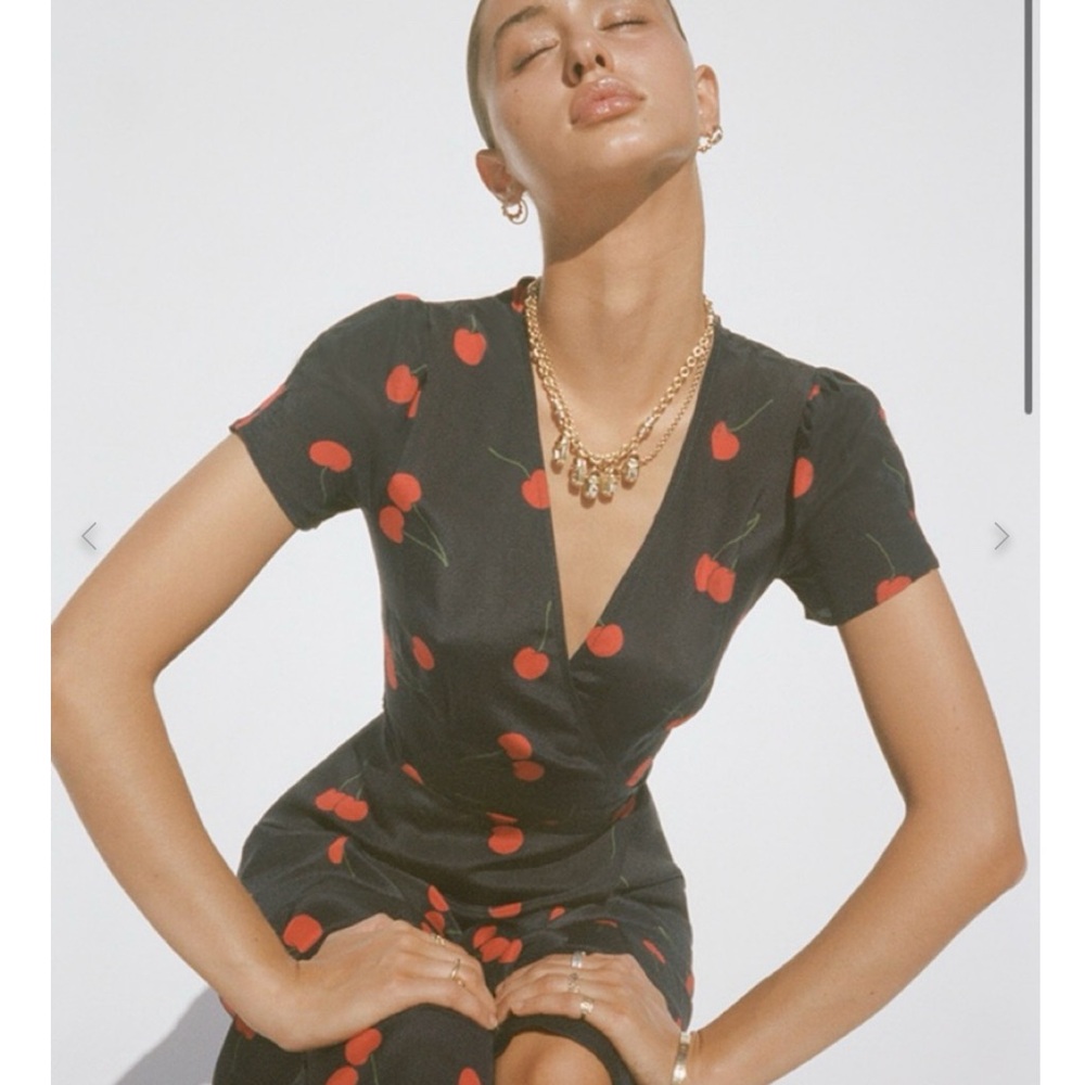 Realisation Par Black Dress with Red Cherry Pattern